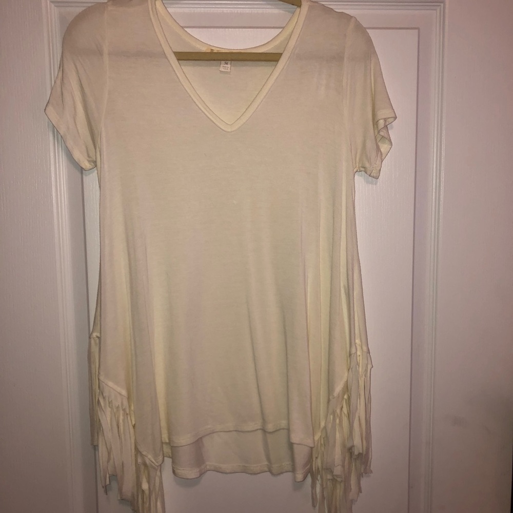 Cream white fringe shirt